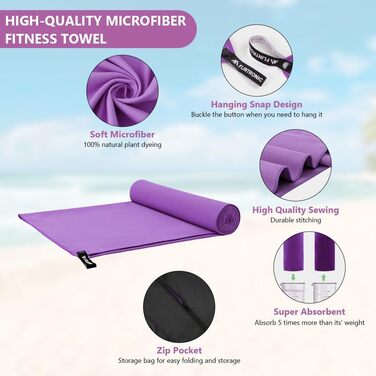 Рушник з мікрофібри Flintronic, 200x100 см: великий, швидковисихаючий, для спорту, подорожей, пляжу, сауни (фіолетовий)