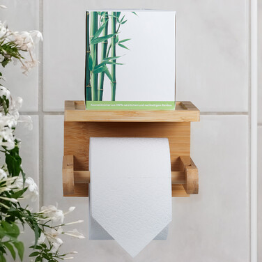 Relaxdays Bamboo Toilet Paper Holder with Storage Shelf