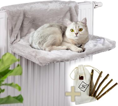 Cat Bed for Radiators incl. 5 Matatabi Sticks | COZY RADIATOR BED | Suitable for all radiators | Cat hammock for radiators | Free from harmful substances | with removable insert (Light - Grey)