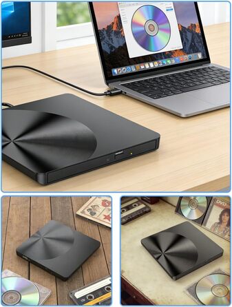 Зовнішній CD/DVD-привід USB 3.0, портативний DVD-RW записувач для ноутбука, ПК, MacBook Pro (Windows, Linux, macOS)