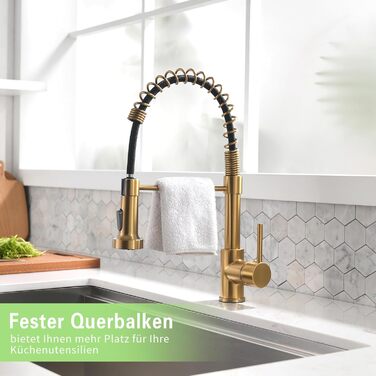 Кухонний змішувач AIMADI висувний, високого тиску, з 2 режимами (струя та туман), поворотний на 360°, однолеверний для кухонної мийки (золото)