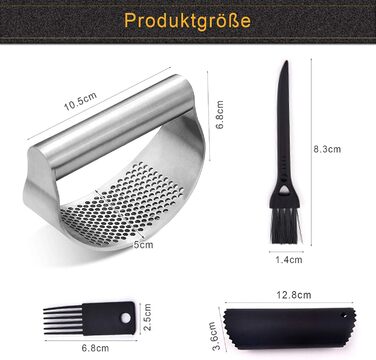 Набір пресів для часнику та імбиру з нержавіючої сталі (4 шт), багатофункціональний подрібнювач з силіконовим очищувачем та щіткою для кухні