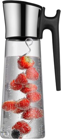 WMF Basic Water Carafe with Handle 1.5 Liter, Glass Carafe with Lid 1.5 l, Silicone Lid, Close-up Closure