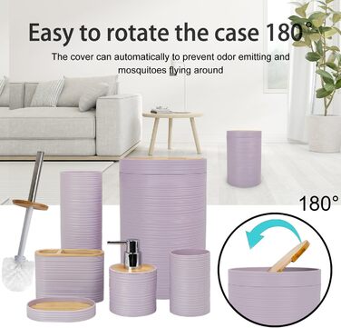 Набір аксесуарів для ванної кімнати CERBIOR: 6 предметів з бамбука (набір для ванної, себорегулятор, тримач для зубних щіток, стаканчик для щіток, мильниця, подарунок для дому, фіолетовий)