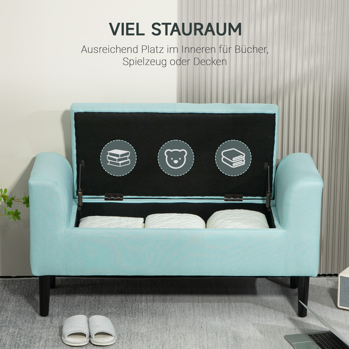 HOMCOM Storage Bench, Upholstered Bench with Linen Look, Load Capacity up to 130 kg, Storage Box, for Living Room Bedroom Hallway, 116 x 44 x 58 cm Green | Aosom