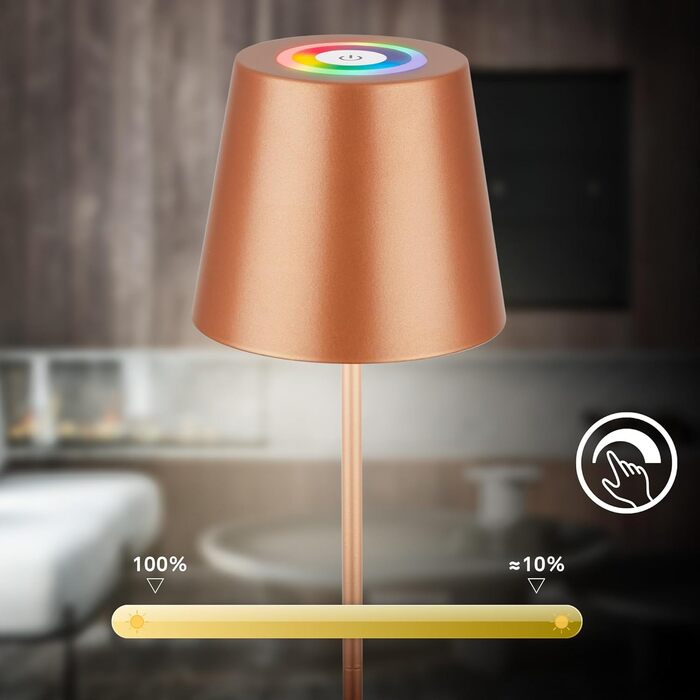 Світлодіодна настільна лампа Briloner бездротова з сенсорним керуванням, димуванням, регулюванням висоти, RGB + тепле біле світло, для спальні, читання, кемпінгу, акумуляторна, вулична, бронзового кольору 36x10.5 см