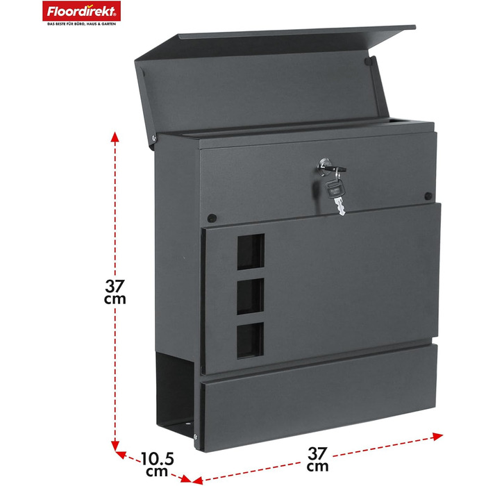 Поштовий ящик Floordirekt Jean Anthrazit з газетницею, кришкою та замком, антрацит
