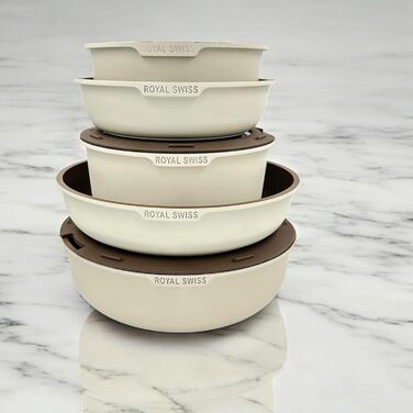 Набір посуду Royal Swiss 9-ти частинний з нержавіючої сталі, індукційний, з 2 ручками, для всіх плит - Бежевий Діамант (без PFOA, PFAS)