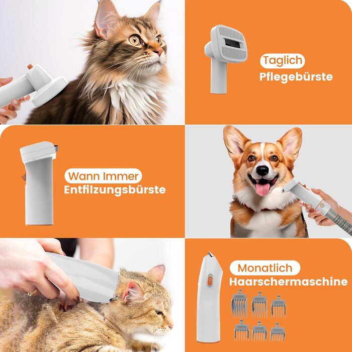 Машинка для стрижки собак AIRROBO PG10 з пилососом 12000 Pa, щітка для собак, видалення шерсті для собак і котів, тиха машинка для стрижки собак з інструментами для грумінгу, контейнер для пилу 1.4L (білий)