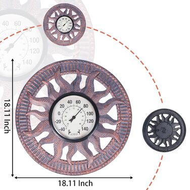 MUMTOP Outdoor Thermometer for Patio Outdoor Thermometer - Patio Thermometer Wall Thermometer Housing for Terrace, Wall or Decoration, No Battery Required Hanging Thermometer Sun Pattern