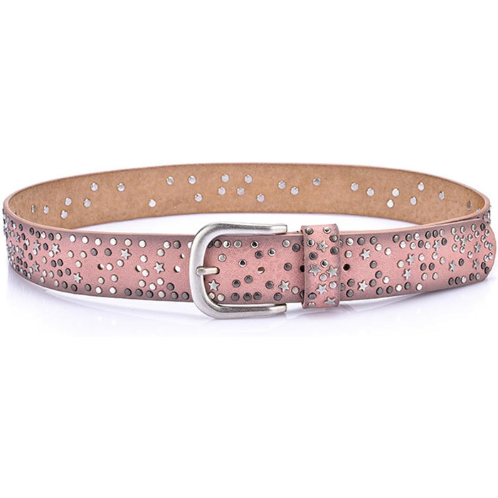 Жіночий шкіряний ремінь Stern з шипами, широкий ремінь для джинсів, регульований (Рожевий)