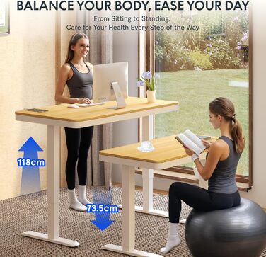 FLEXISPOT Electric Standing Desk with LED Display, Memory Function, USB Port & Drawer - 120x60cm Natural Oak