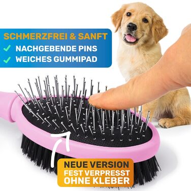 Щітка для собак BluePet 2 в 1 для довгої та короткої шерсті, для цуценят та котів. Розчісує, розплутує, вичісує. Універсальна щітка з щетиною (Рожева, M-L)