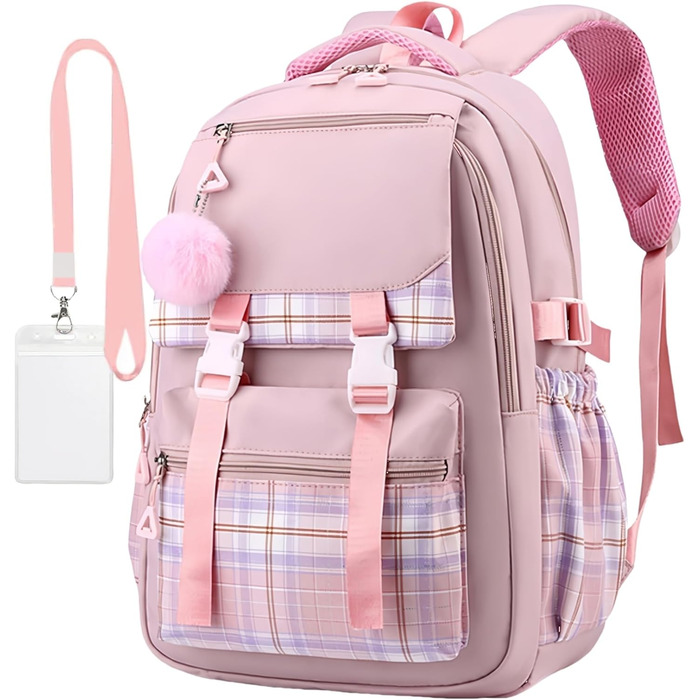 Рюкзак для підліток та жінок, 17 дюймів, легкий, естетичний, для подорожей, навчання, роботи (рожевий)