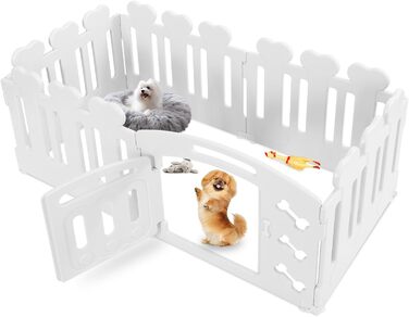 Laufstall для цуценят Mamizо 60 см, пластиковий загон для собак, з торцем та ґрунтами, сірий-білий (5+1)