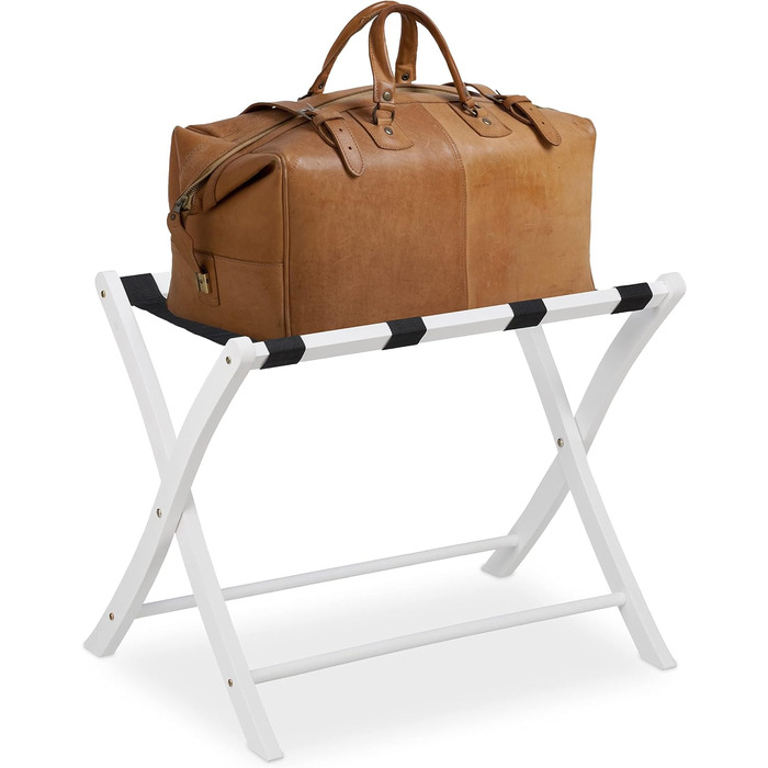 Relaxdays Luggage Rack Wood, foldable, luggage rack, suitcase storage, for travel luggage, HxWxD: 52.5x66.5x48 cm, white