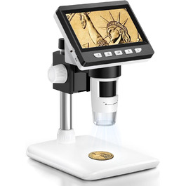 Цифровий мікроскоп AOPICK з LCD екраном, 50X-500X, 4.3 дюйми, 1080P, USB, 8 LED, для дорослих/дітей, сумісний з MacOS Windows (білий)