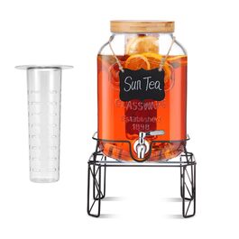 Скляний диспенсер для напоїв 7.6L зі стійкою, з нержавіючою сталею та бамбуковим кришками, для вечірок та свят