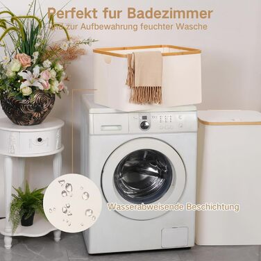 Efluky Foldable Laundry Basket 60L, Bamboo Fabric Foldable Storage Basket, Collapsible Storage Laundry Basket, Laundry Baskets for Bedroom Bathroom (Beige)