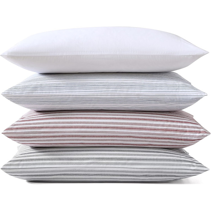 Nautica Standard Pillowcase Set, 2-Piece, Cotton Percale Bedding, Casual Home Decor (Coleridge Stripe Red, 50.8 x 76.2 cm)