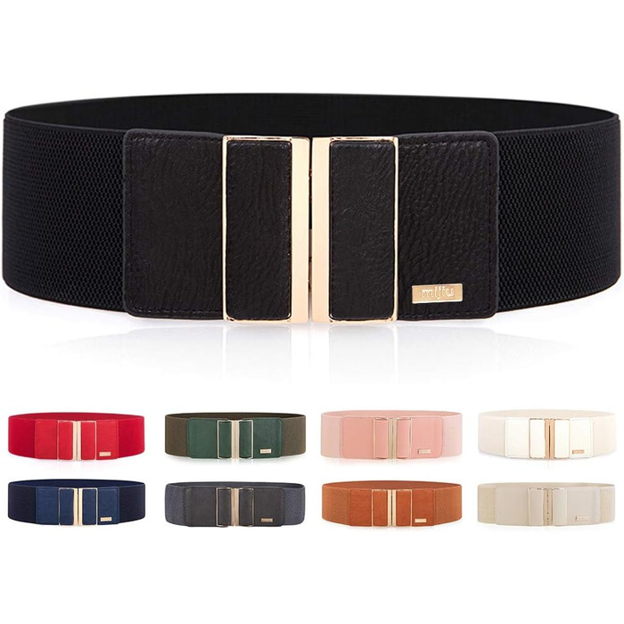 Жіночий еластичний широкий пояс для талії з пряжкою з металу, 7.5 см, чорний (для обхвату 32'-35')