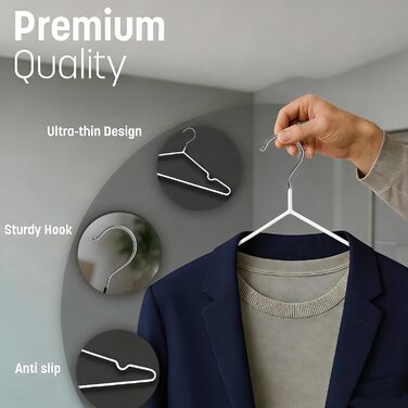 Металеві вішалки для одягу, набір, з вирізами для плечей, стійкі до іржі, економія місця, 40 см - міцні, для зберігання курток та светрів (білі, 40)