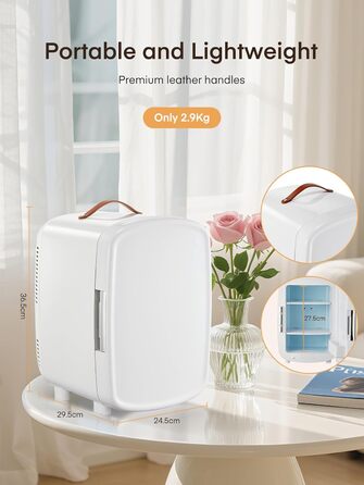 Міні-холодильник FOHERE 10л для косметики та напоїв, 12V/220V, білий - для спальні, офісу, авто