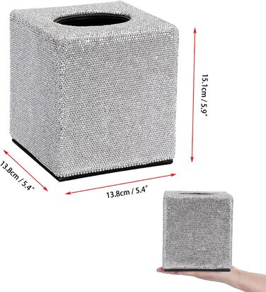 Квадратний тримач для серветок BTSKY з блискітками, декоративна кришка з діамантами та стразами, кубічний диспенсер для дому, ванної кімнати, туалетного столика