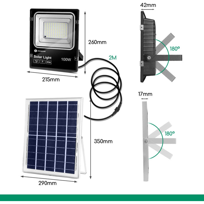 Aigostar 50W Solar Flood Light Outdoor, Super Bright LED Floodlight with Solar Panel, Cool White 6500K, IP66 Protection Rating Solar Spotlight Searchlight Outdoor Spotlight for Garden, Door, Yard, Garage, etc., 2 Pack (100 Watt)