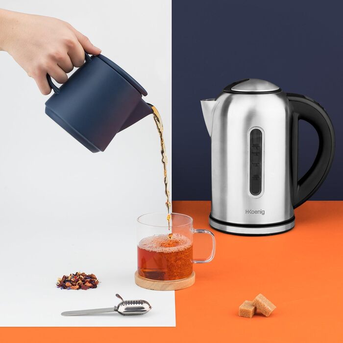 Електричний чайник H.Koenig Inox 1.7L з програмуванням температури, 2200W (сріблястий)