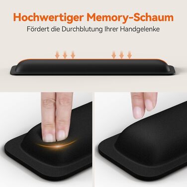 Підставка для зап'ястя TECKNET для клавіатури, 43 см, Memory Foam 70D, ергономічна, проти болю в зап'ясті, для ПК, ноутбука, геймінгу, чорна