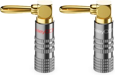 Набір бананових конекторів deleyCON 4 шт. 90° з позолотою, гвинтовий, для акустичних кабелів, 0,75-4,5 мм, Hi-Fi, домашній кінотеатр