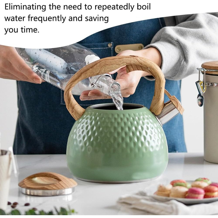 Чайник-свисток з нержавіючої сталі 3L, чайник-свисток, сучасний чайник Induktion, велика ємність для чаю та кави, підходить для всіх типів плит (зелений)