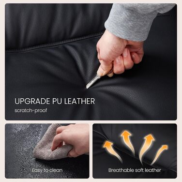 Офісний крісло IWMH з PU шкіри, ергономічне, регульоване, з підлокітниками та реклінером (90-135°), чорне