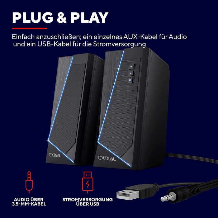 Trust Gaming GXT 606B JAVV 2.0: Комп'ютерні колонки з RGB підсвічуванням, 12W, USB, для ПК та ноутбука (Чорний)