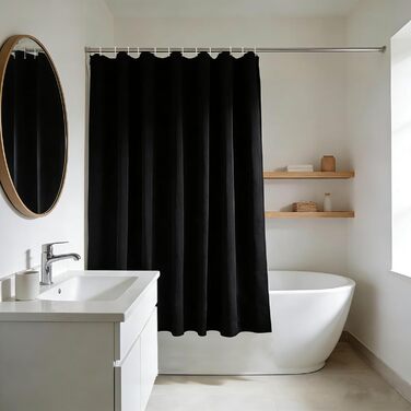 Штора для душу YISURE 150x150 см чорна, текстильна, поліестер, з металевими люверсами, машинне прання