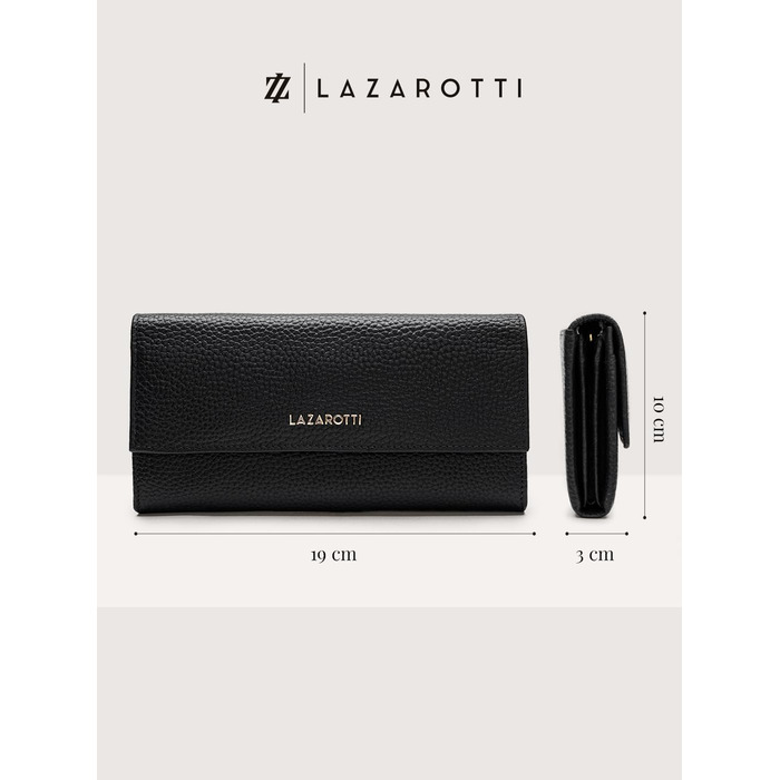 Lazarotti Bologna Large Leather Wallet for Women | with Snap Button, Large Zipper Compartment, 12 Card Slots, RFID Protection | 19 x 10 x 3 cm (2 Adjustable Widths)
