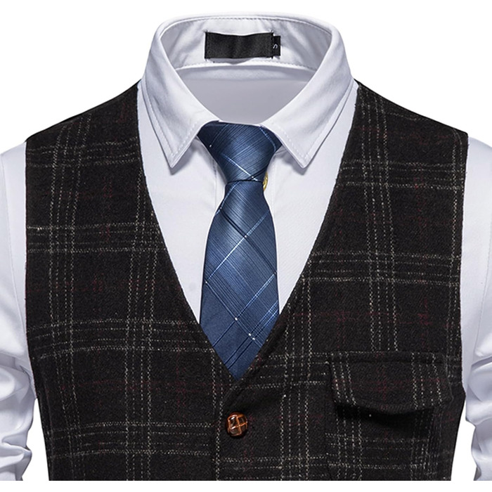 Чоловіча жилетка в клітинку Tweed, чорна, з кишенею, для бізнесу та відпочинку (M)