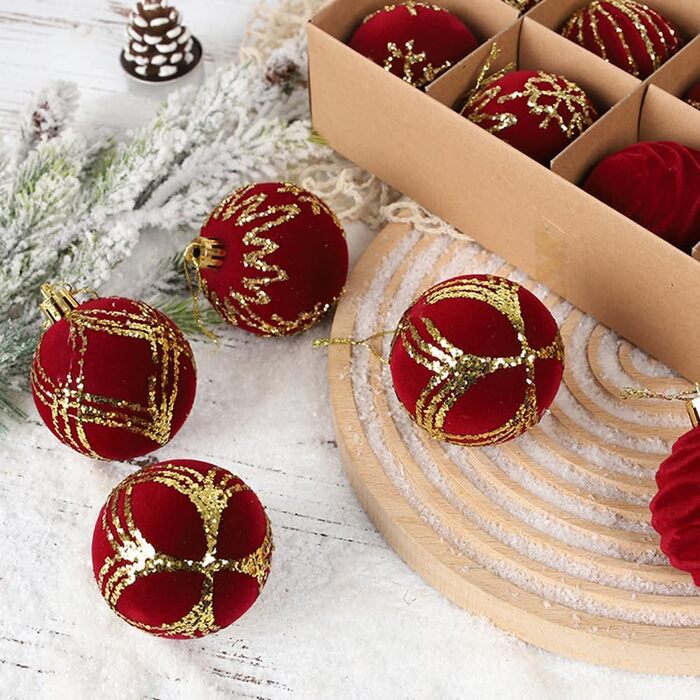 16 штучних новорічних кулі червоного кольору, 6 см, для прикраси ялинки. Набір міцних пластикових кулішок з гачками для ялинки. Новорічний декор для ялинки.