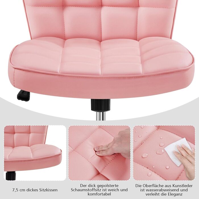 Крісло для дому та офісу Yaheetech, обертове, регульоване по висоті, без підлокітників, на коліщатках, з м'яким сидінням, штучна шкіра, рожеве