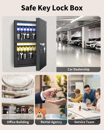 Стіновий ящик для ключів Uniclife на 32 позиції, органайзер зі змінними бирками та замком, чорний