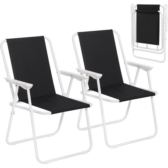 WOLTU Folding Camping Chairs, 2-Pack, Folding Chair, Comfortable Folding Stool, Lightweight Fishing Chair with Armrests for Picnic, Outdoor, Hiking, Garden, Balcony, (Black)