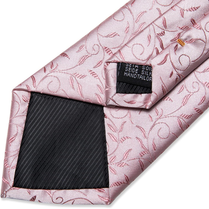 DiBanGu Шовковий краватка та нагрудна хустинка для чоловіків. Набір краваток та запонок. Тканий, однотонний (рожевий квітковий)
