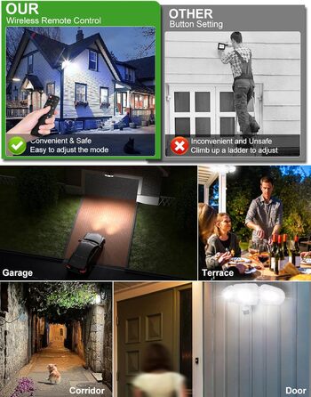 CLY 42W LED Floodlight with Motion Sensor and Remote Control, 3600LM 6500K Cool White Outdoor Floodlight with Adjustable 3 Heads LED Floodlight IP66 Waterproof Spotlight Floodlight for Garage Terrace