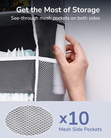 Органайзер для дверей ULG з 5 великими кишенями та 10 сітчастими кишенями, 20 кг, для спальні, ванної, кухні (темно-сірий)