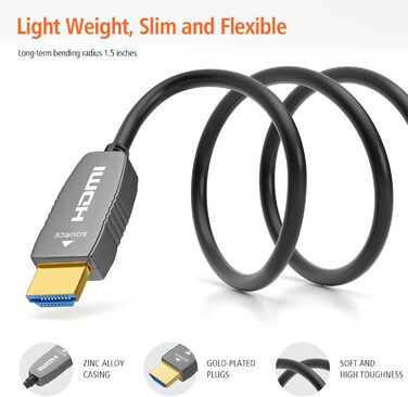 HDMI 2.1 оптоволоконний кабель 3 м, 48 Гбіт/с, 8K@60Hz, 4K@120Hz, Dynamic HDR, eARC, Dolby, HDCP 2.2/2.3, сумісний з PS5, Xbox Series X, RTX 4090, TV, Beamer, AVR, зелений