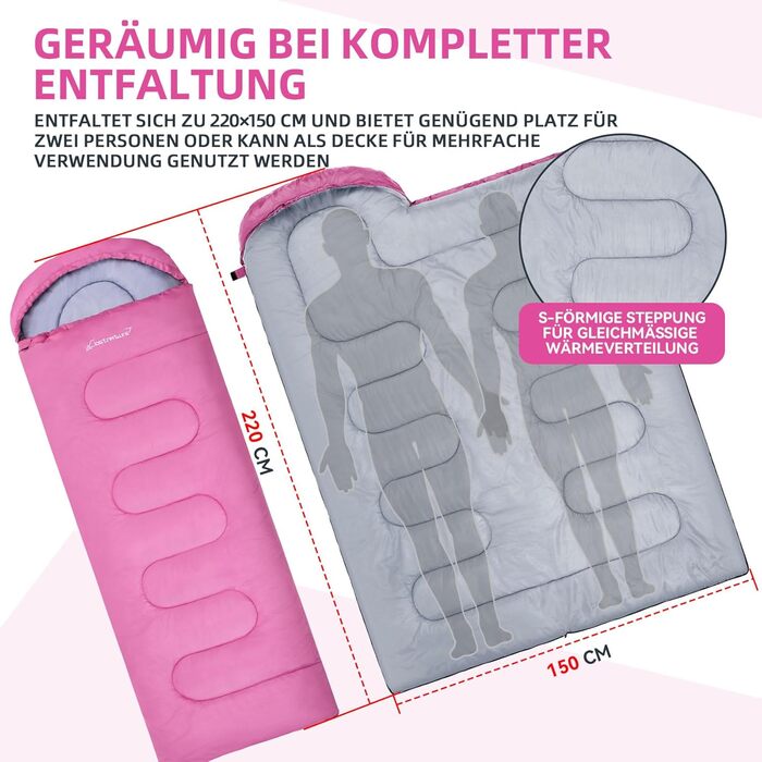 Спальний мішок Clostnature для дорослих - легкий, компактний, 3 сезони (рожевий, 0.9 кг)