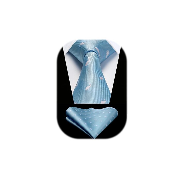 HISDERN Комплект краватки та нагрудного хустинки для чоловіків, зелено-жовтий, з принтом тварин, класичний, для бізнесу, універсальний розмір