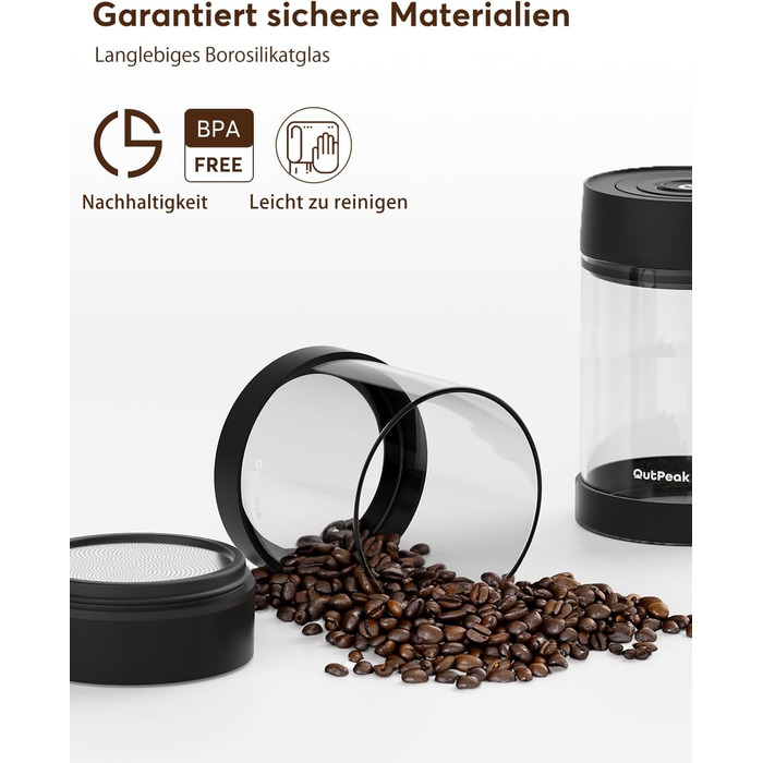 OUTPEAK 2025 Kilo Auto Вакуумна кавова банка 1,8L для 601.0 г кавових зерен, автоматичне управління, нержавіюча сталь, з ложкою, 6-місячний запас (Barista Champion's Choice) (G750)