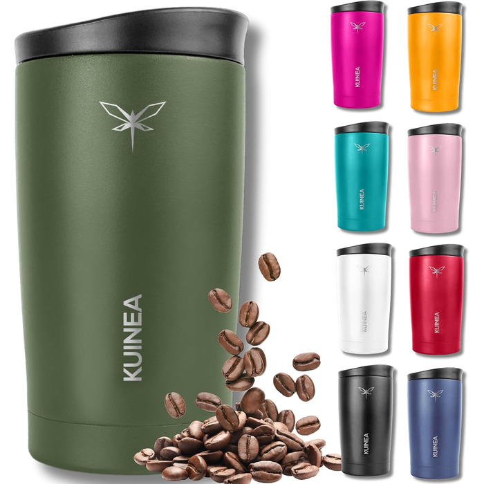 Термокружка для кави KUINEA To Go 350 мл, нержавіюча сталь, 6 годин тепла, з гігієнічним клапаном, без BPA, зелена